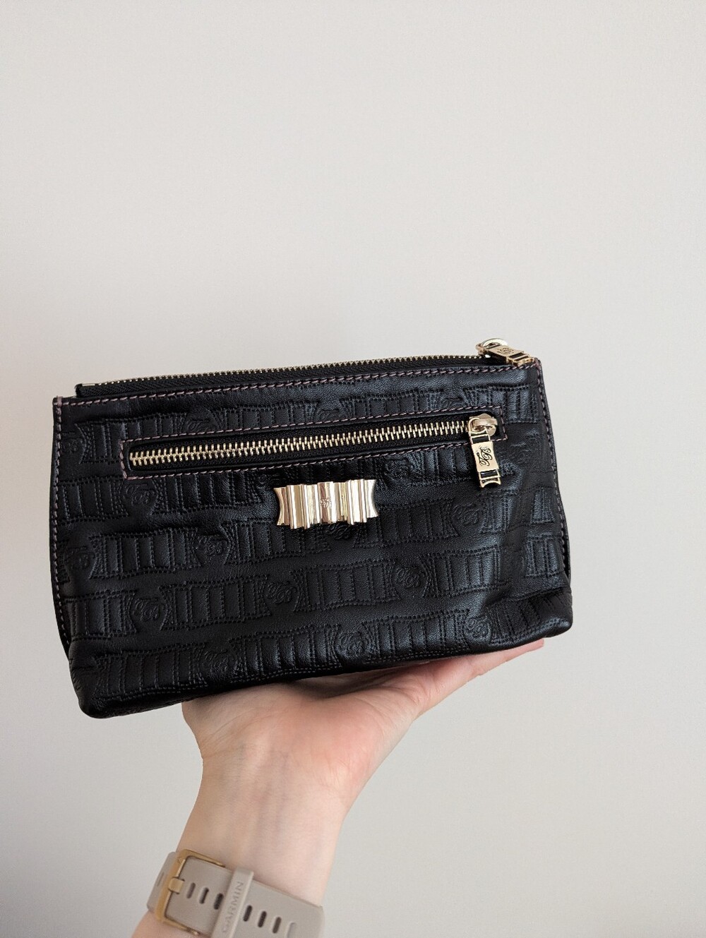 Ted Baker black leather makeup bag / clutch